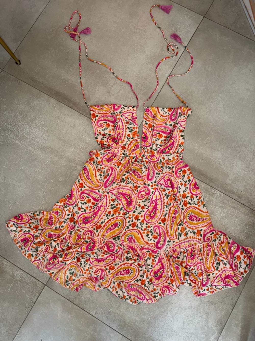 AIMÉE Pink & Orange Paisley Tie-Strap Sundress